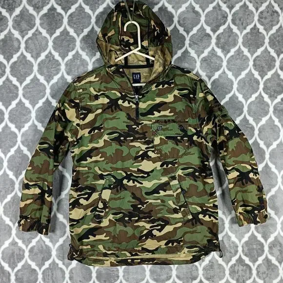 Gap Jacket Youth 2XL Green Camo Anorak Hooded 1/4 Zip Pockets Military Teen - Picture 13 of 14